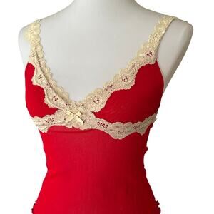 NWT Vintage 90s Y2K Zoey Red Mesh Lace Camisole Top S/M